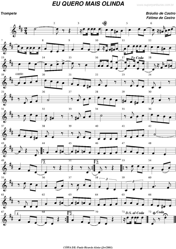 Partitura da música Eu Quero Mais Olinda