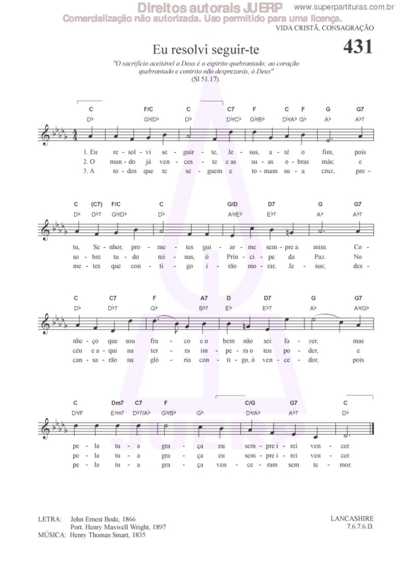 Partitura da música Eu Resolvi Seguir-te - 431 HCC
