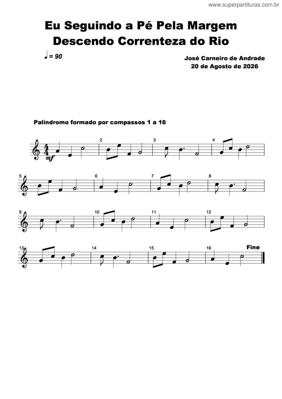 Partitura da música Eu Seguindo A Pé Pela Margem