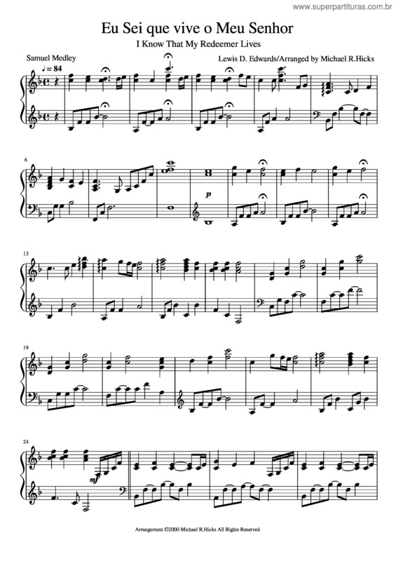 Partitura da música Eu Sei Que Vive O Meu Senhor