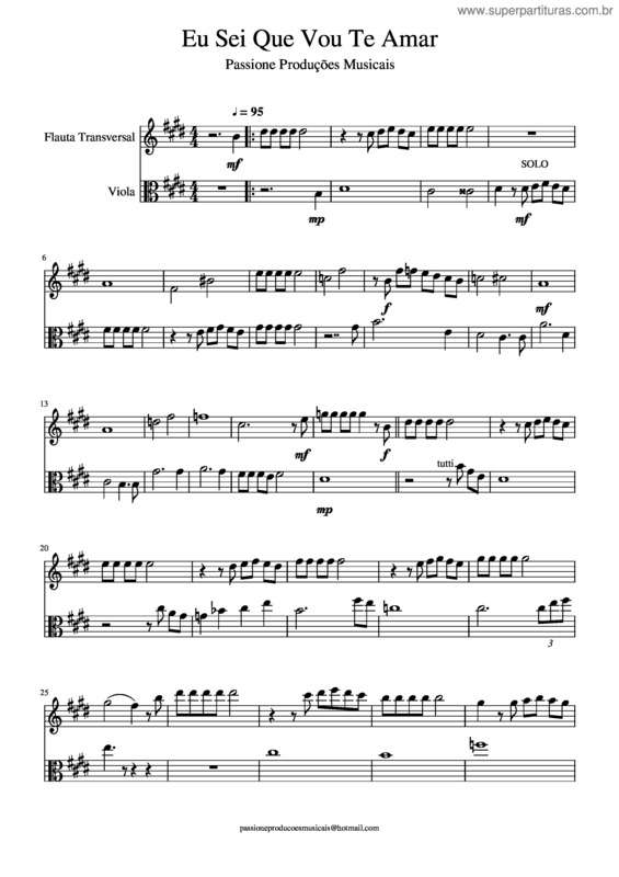 Partitura da música Eu Sei Que Vou Te Amar  Duo