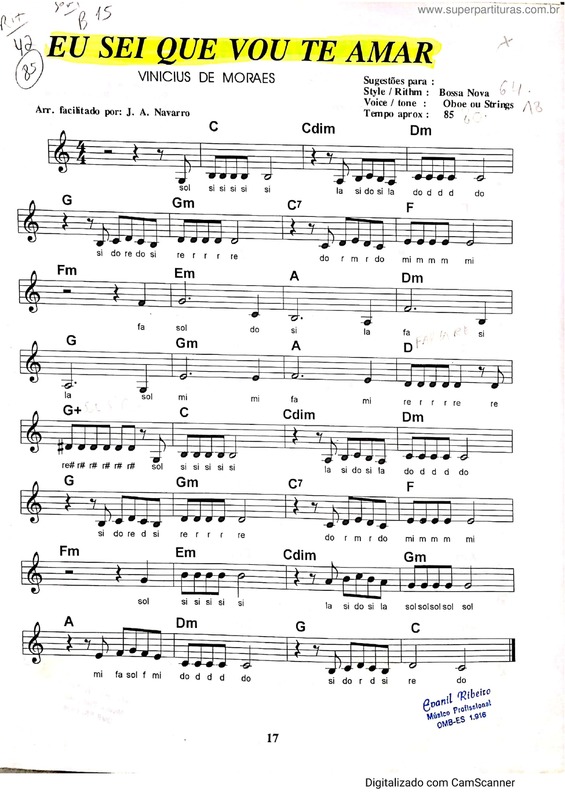 Partitura da música Eu Sei Que Vou Te Amar v.28