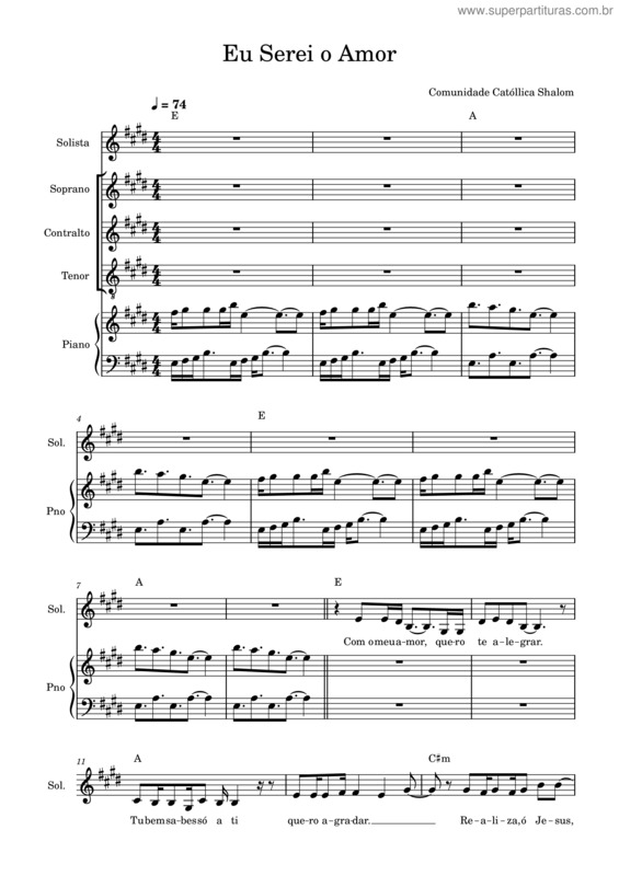 Partitura da música Eu Serei O Amor – Comunidade Católica Shalom