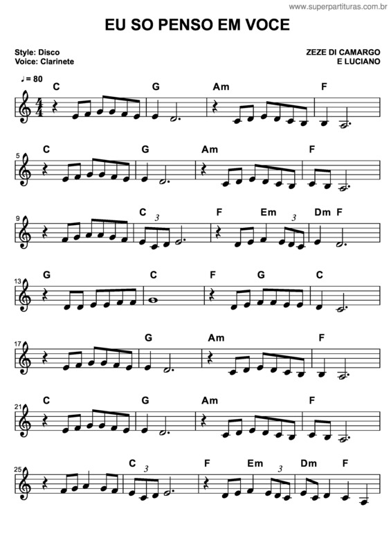 Partitura da música Eu Só Penso Em Você v.2