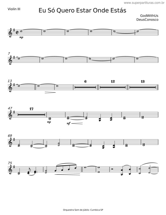 Partitura da música Eu Só Quero Estar Onde Estás – Ministério Jovem