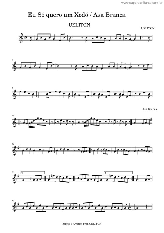 Partitura da música Eu Só Quero Um Xodó & Asa Branca Partitura