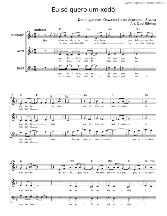 Partitura da música Eu So Quero Um Xodó – Dominguinhos v.3