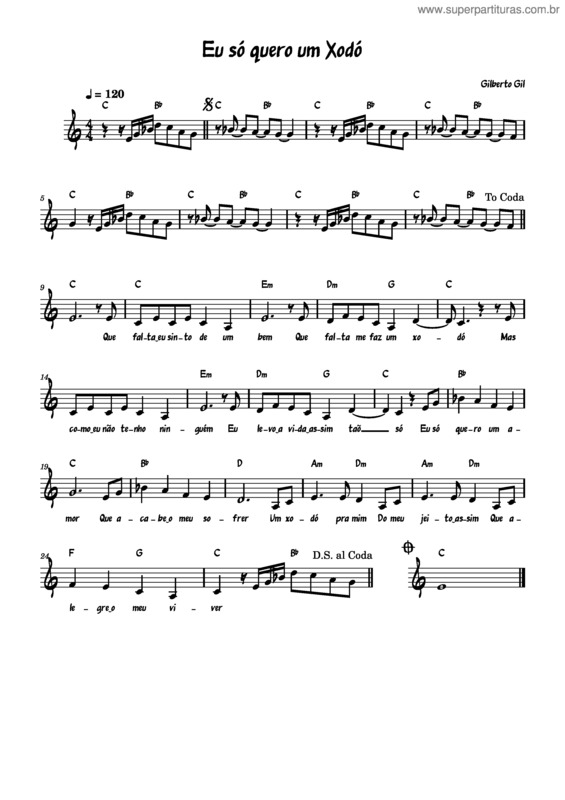 Partitura da música Eu Só Quero Um Xodó – Gilberto Gil