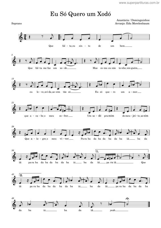 Partitura da música Eu Só Quero Um Xodó – Soprano