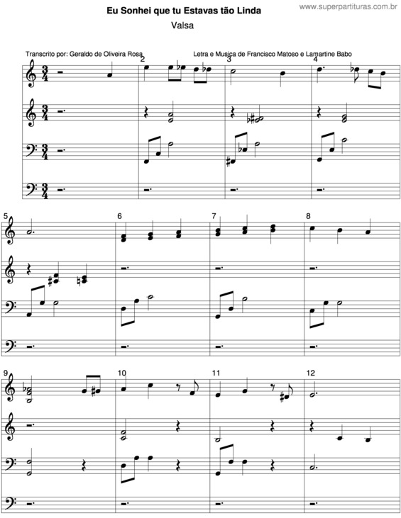 Partitura da música Eu Sonhei Que Tu Estavas Tão Linda v.2