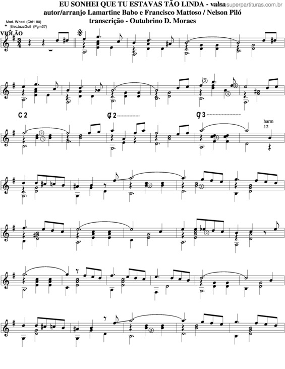 Partitura da música Eu Sonhei Que Tu Estavas Tão Linda v.3