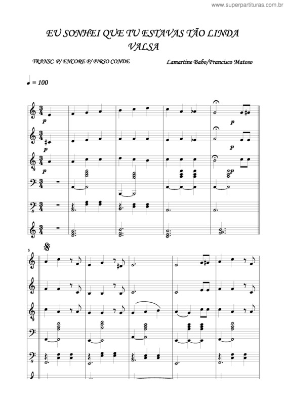 Partitura da música Eu Sonhei Que Tu Estavas Tão Linda