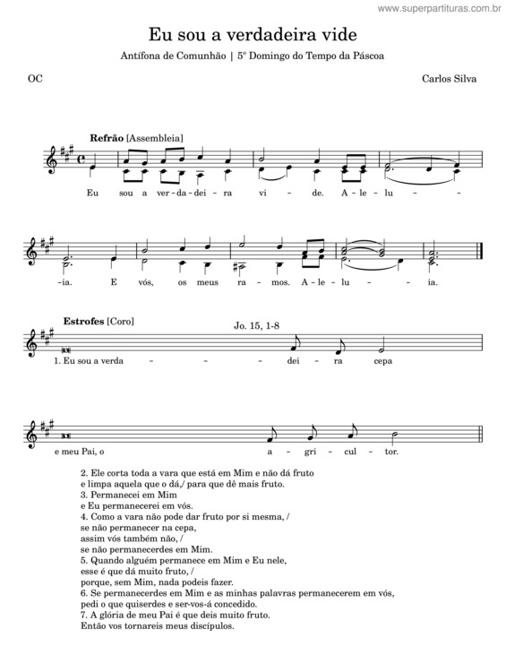 Partitura da música Eu Sou A Verdadeira Vide – Carlos Silva