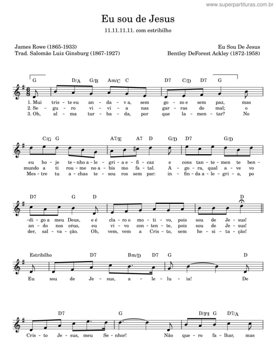 Partitura da música Eu Sou De Jesus – Bentley Deforest Ackley