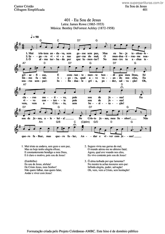 Partitura da música Eu Sou De Jesus