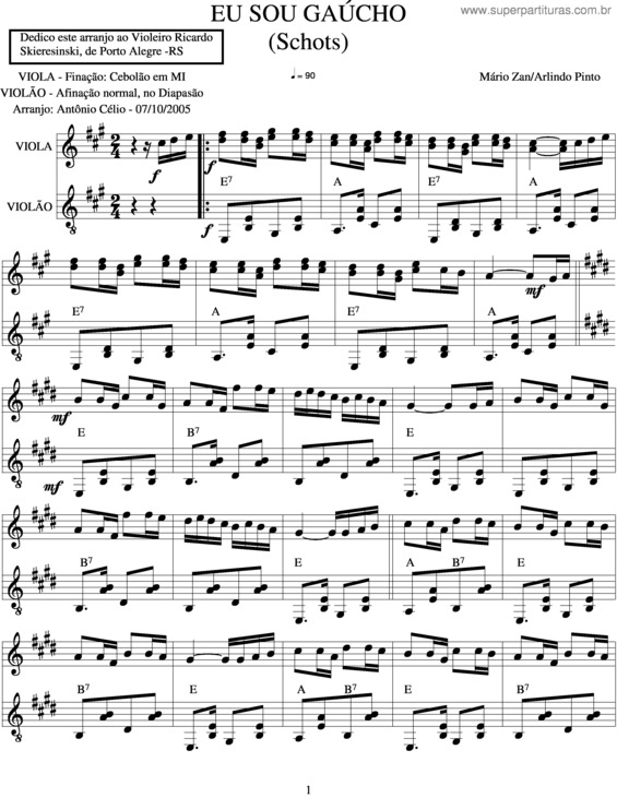 Partitura da música Eu Sou Gaucho