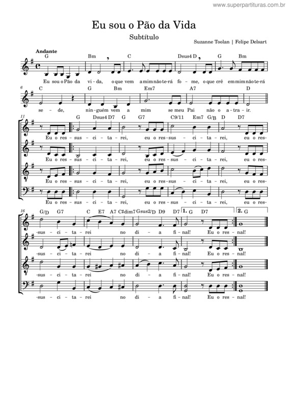 Partitura da música Eu Sou O Pão Da Vida – Suzanne Toolan