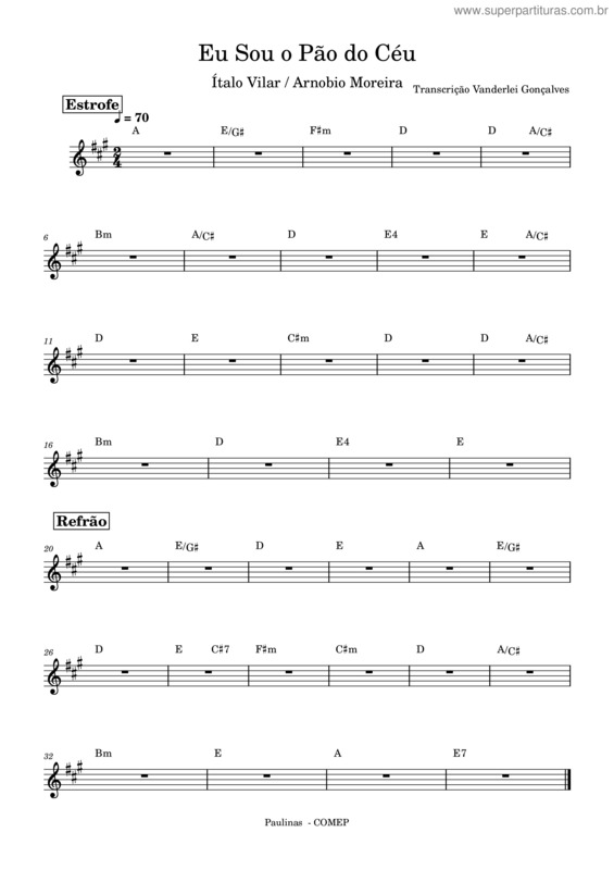 Partitura da música Eu Sou O Pão Da Vida O Pão Do Céu  – Padre Marcelo Rossi