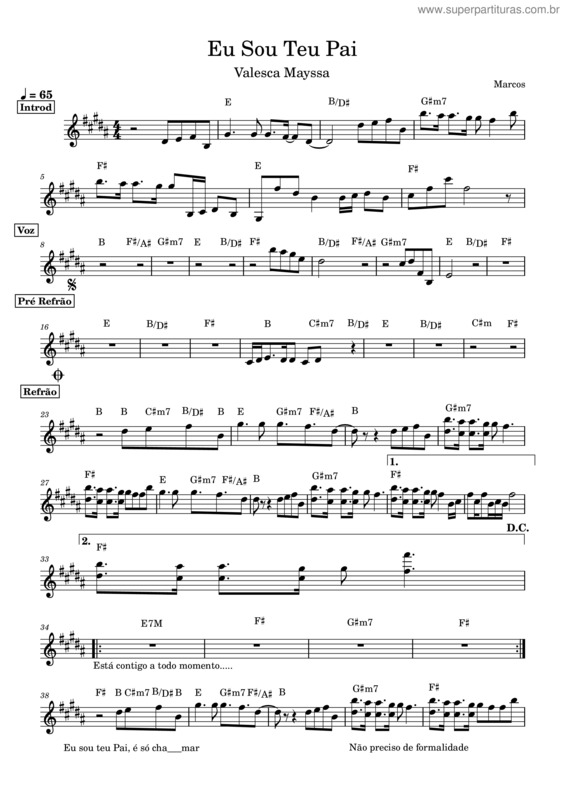 Partitura da música Eu Sou Teu Pai – Valesca Mayssa