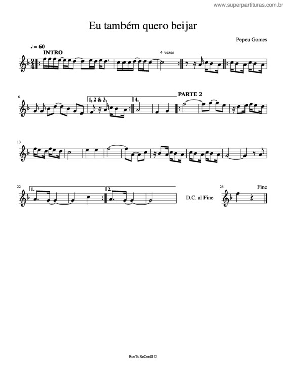 Partitura da música Eu Também Quero Beijar
