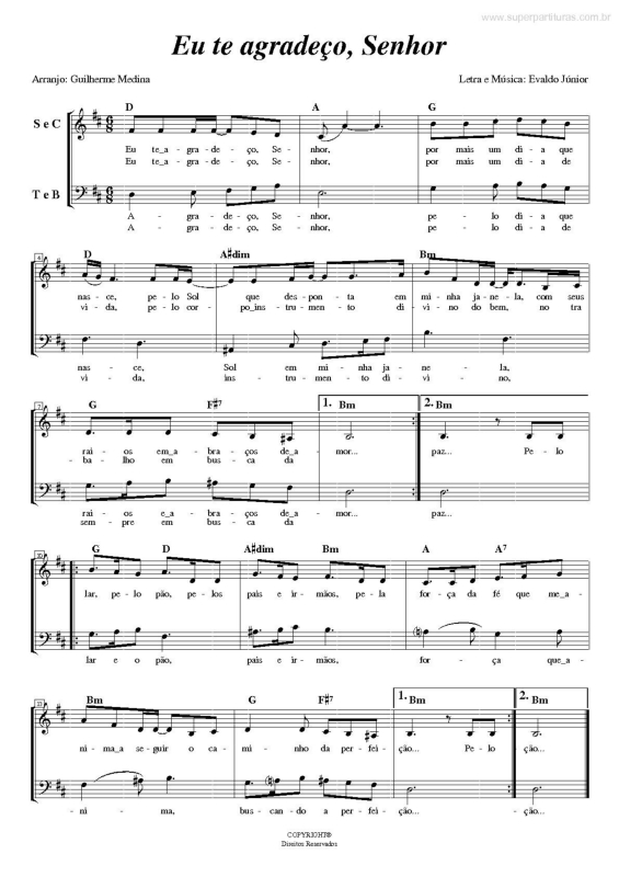 Partitura da música Eu Te Agradeço, Senhor