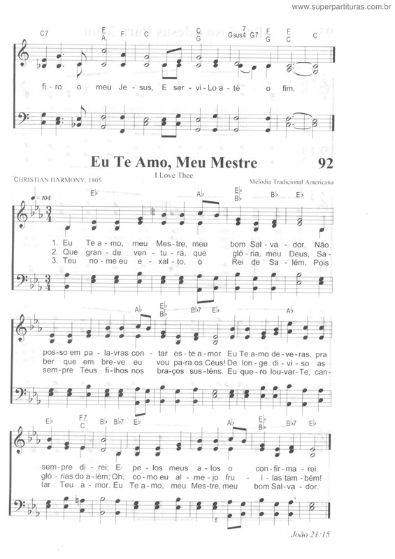 Partitura da música Eu Te Amo,  Meu Mestre