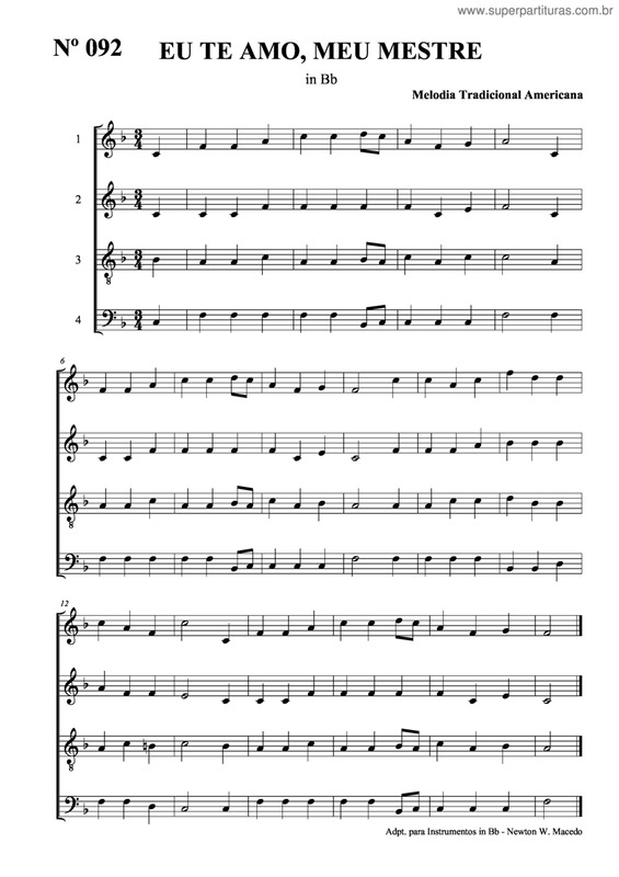 Partitura da música Eu Te Amo, Meu Mestre