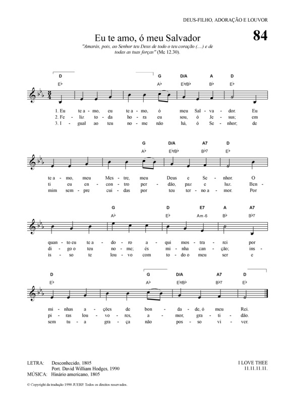 Partitura da música Eu Te Amo ó Meu Salvador