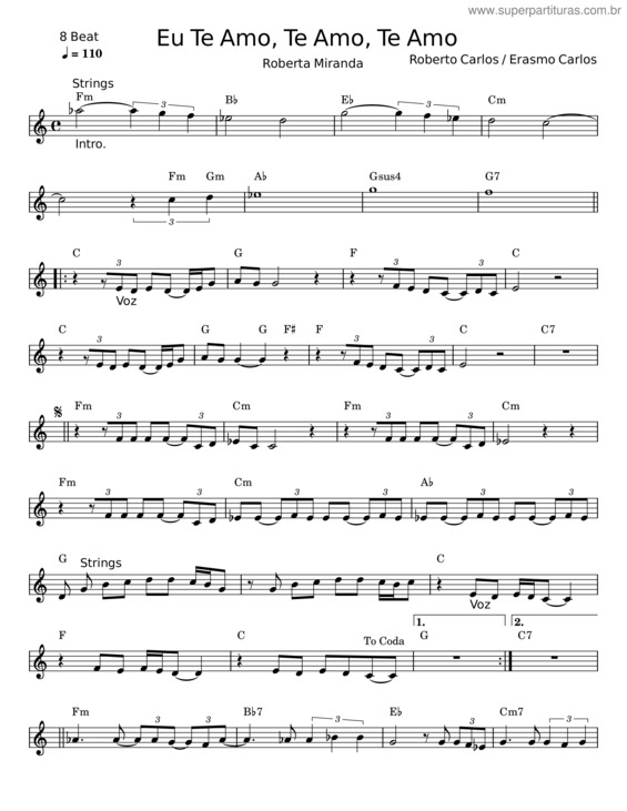 Partitura da música Eu Te Amo Te Amo Te Amo – Roberto Carlos