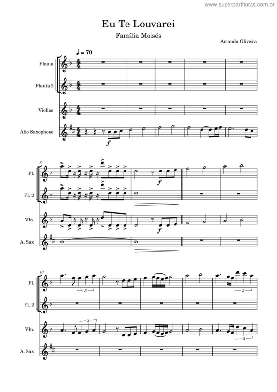 Partitura da música Eu Te Louvarei – Família Moisés