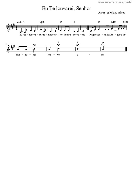 Partitura da música Eu Te Louvarei, Senhor– Com Letra Certa v.2