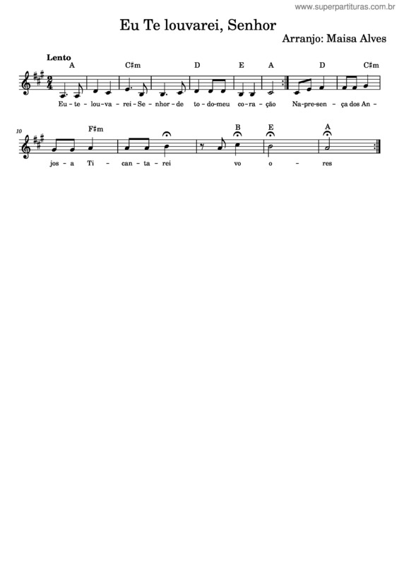 Partitura da música Eu Te Louvarei, Senhor– Com Letra Certa