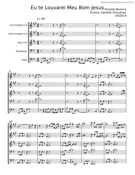 Partitura da música Eu Te Louvarei Meu Bom Jesus – Ronaldo Bezerra v.2