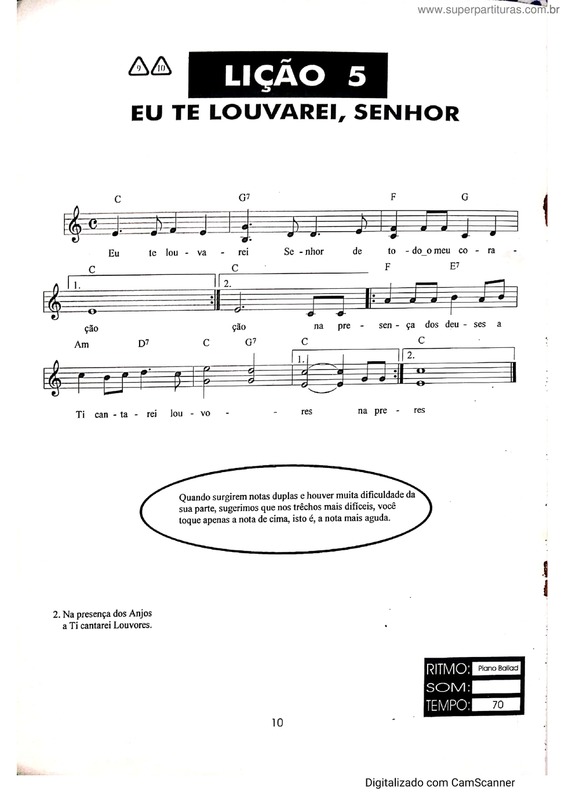 Partitura da música Eu Te Louvarei Senhor v.2