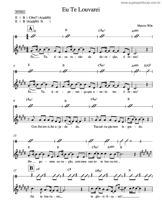 Partitura da música Eu Te Louvarei v.3