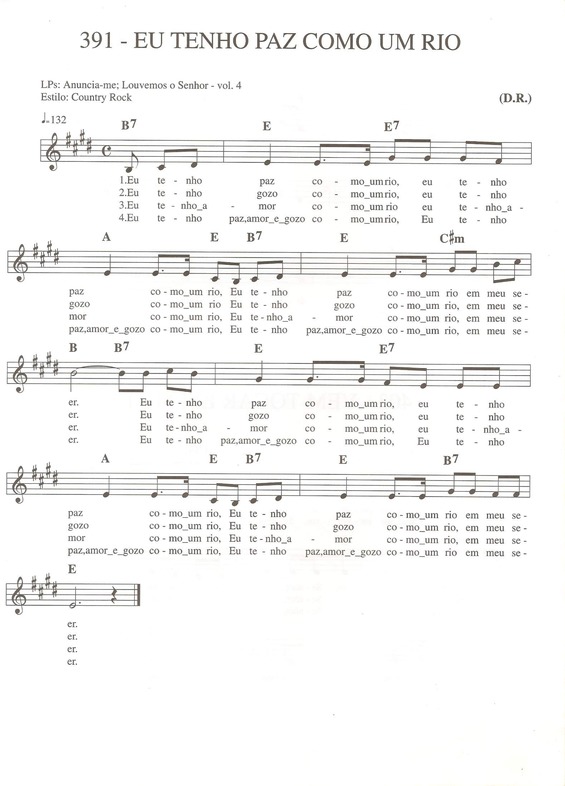 Partitura da música Eu Tenho Paz como um Rio