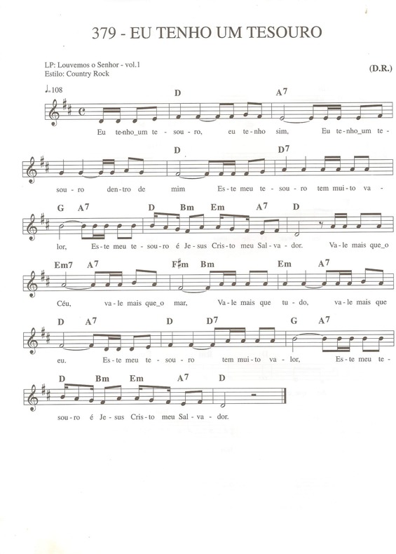 Partitura da música Eu Tenho um Tesouro