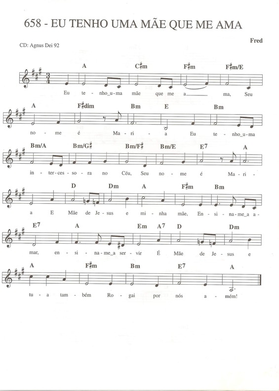 Partitura da música Eu Tenho uma Mãe Que Me Ama