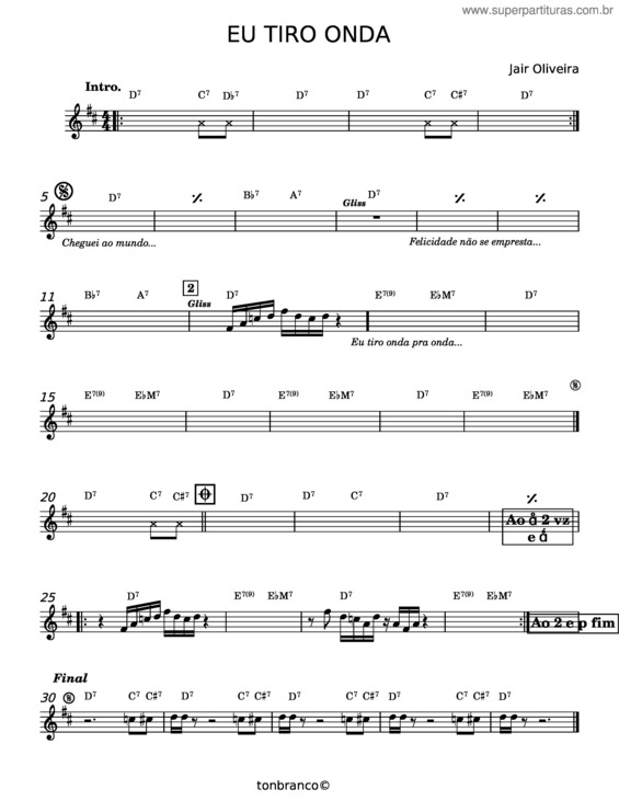 Partitura da música Eu Tiro Onda – Jair Oliveira