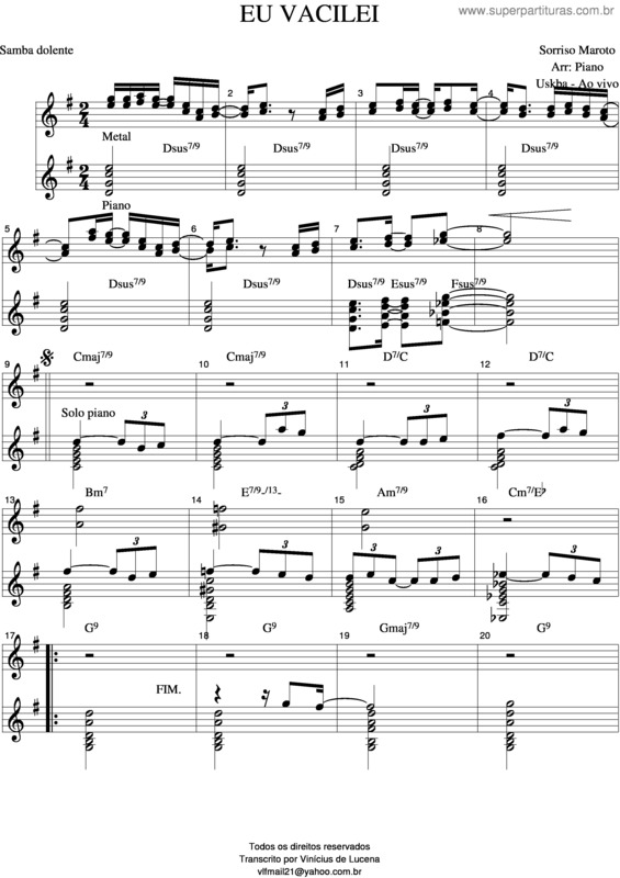 Partitura da música Eu Vacilei