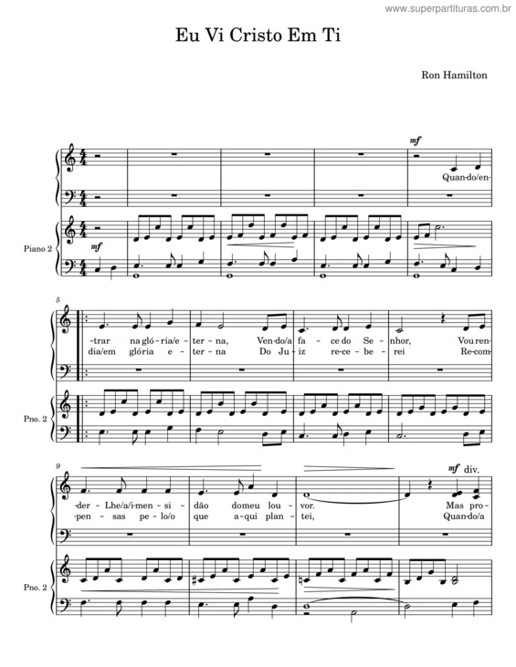 Partitura da música Eu Vi Cristo Em Ti – Ron Hamilton