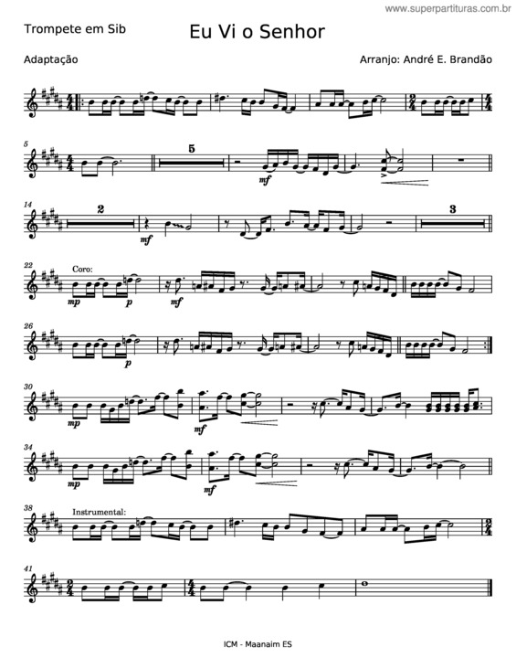 Partitura da música Eu Vi O Senhor – André E. Brandão