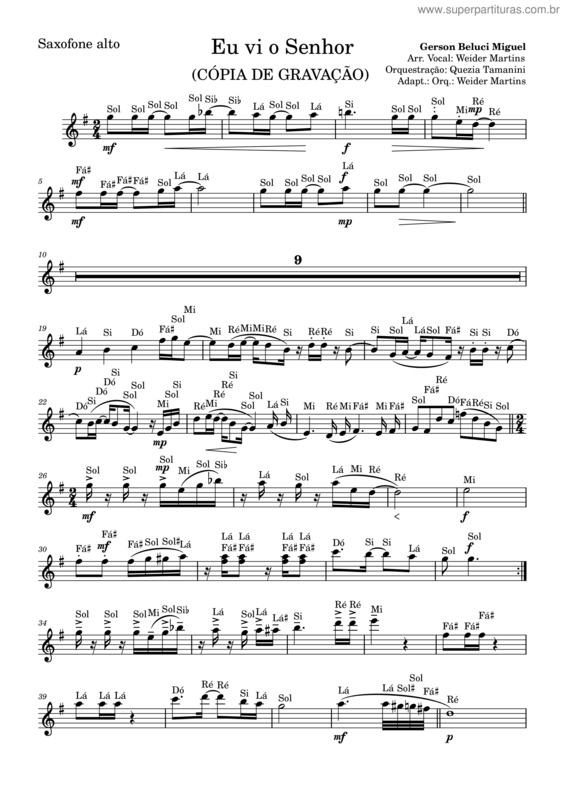 Partitura da música Eu Vi O Senhor Sax Alto v.2