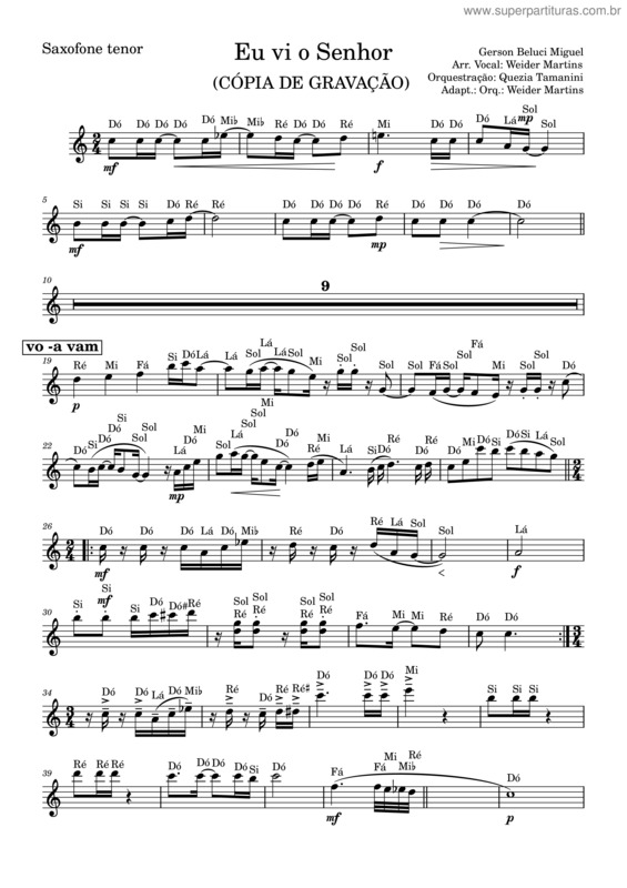 Partitura da música Eu Vi O Senhor Sax Tenor