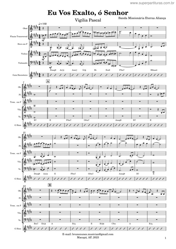 Partitura da música Eu Vos Exalto, Ó Senhor
