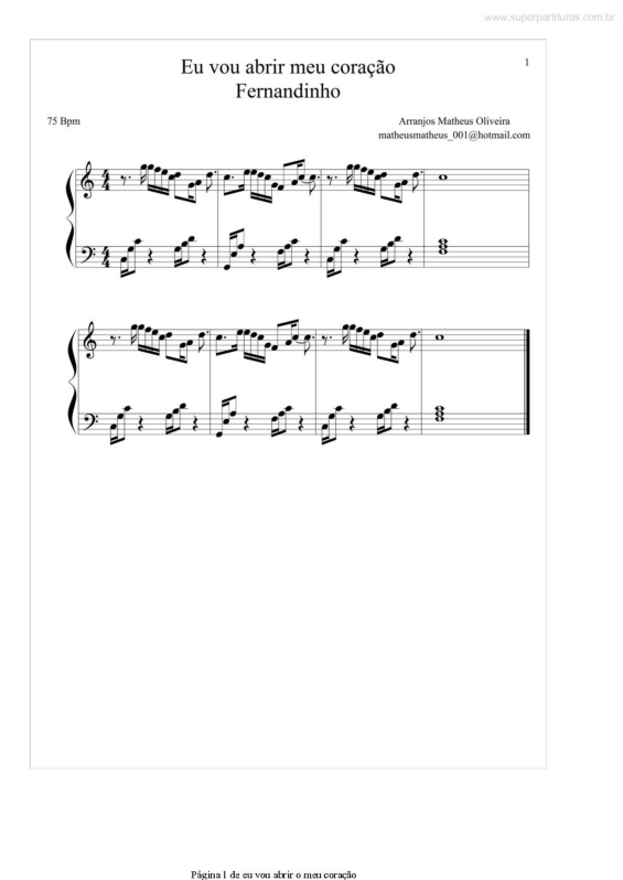 Partitura da música Eu Vou Abrir Meu Coração