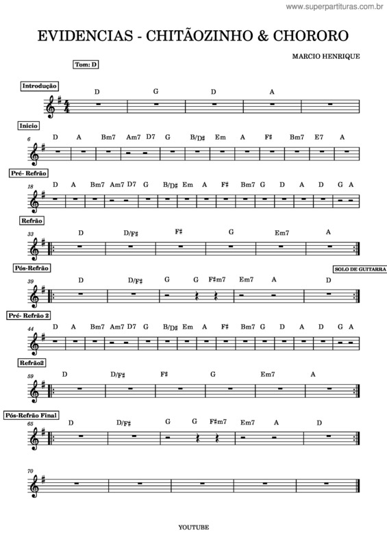 Partitura da música Ev Evidencias