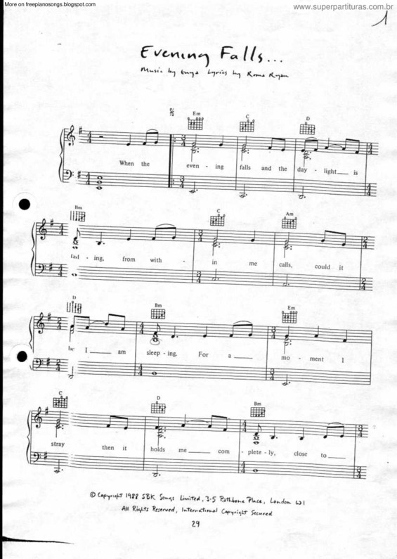 Partitura da música Evening Falls v.2