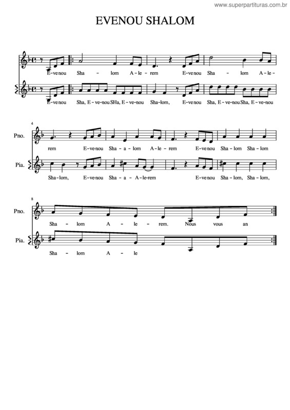 Partitura da música Evenou Shalom