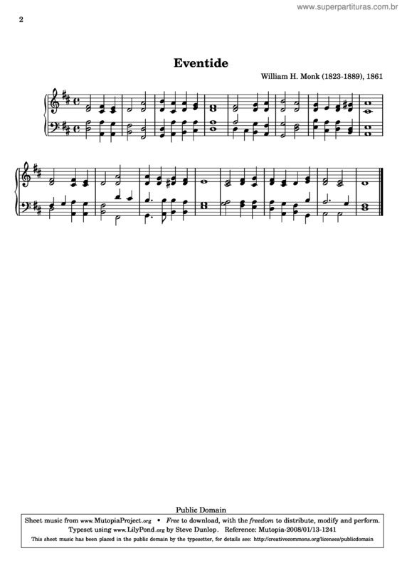 Partitura da música Eventide (Abide with Me)